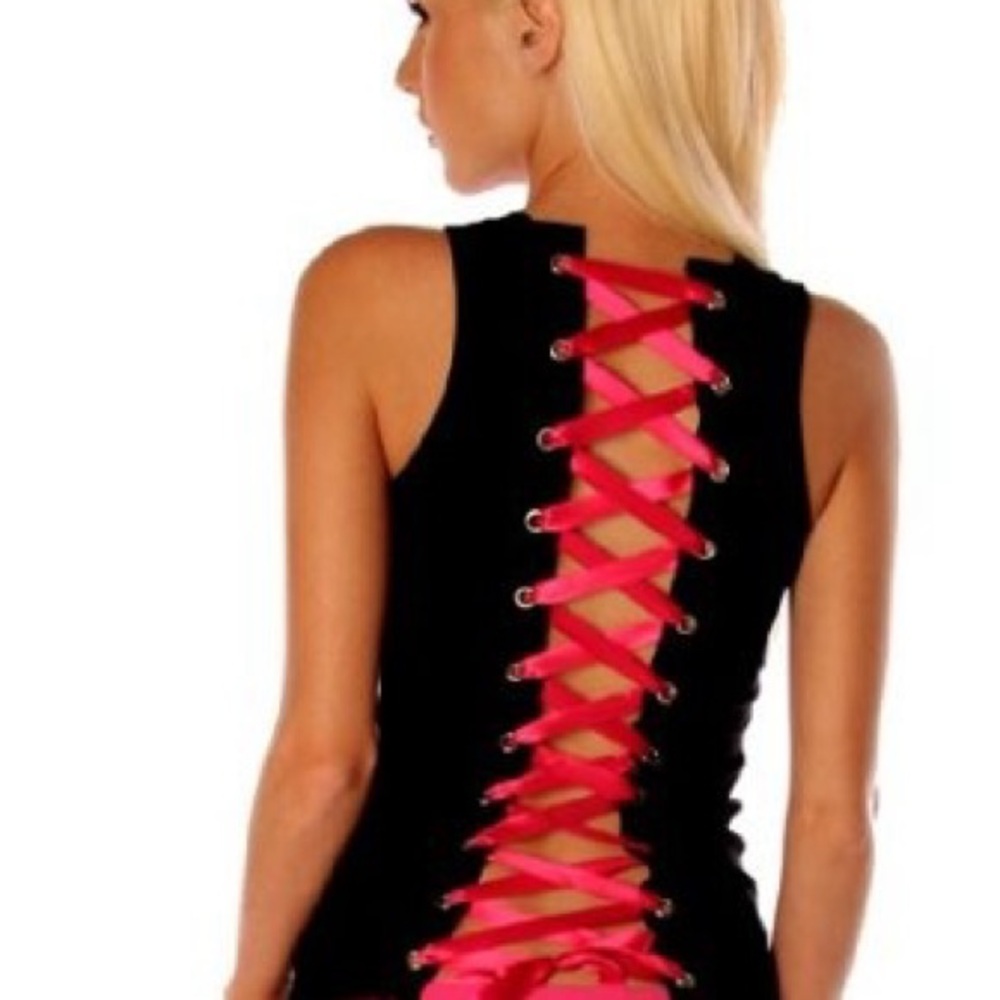 Black Top with Pink Lace-Up Back